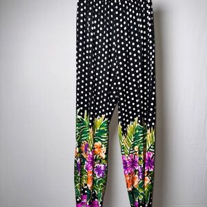 Melissa Paige Polka Dot Tropical Floral Border Print‎ Elastic Waist Pants Large